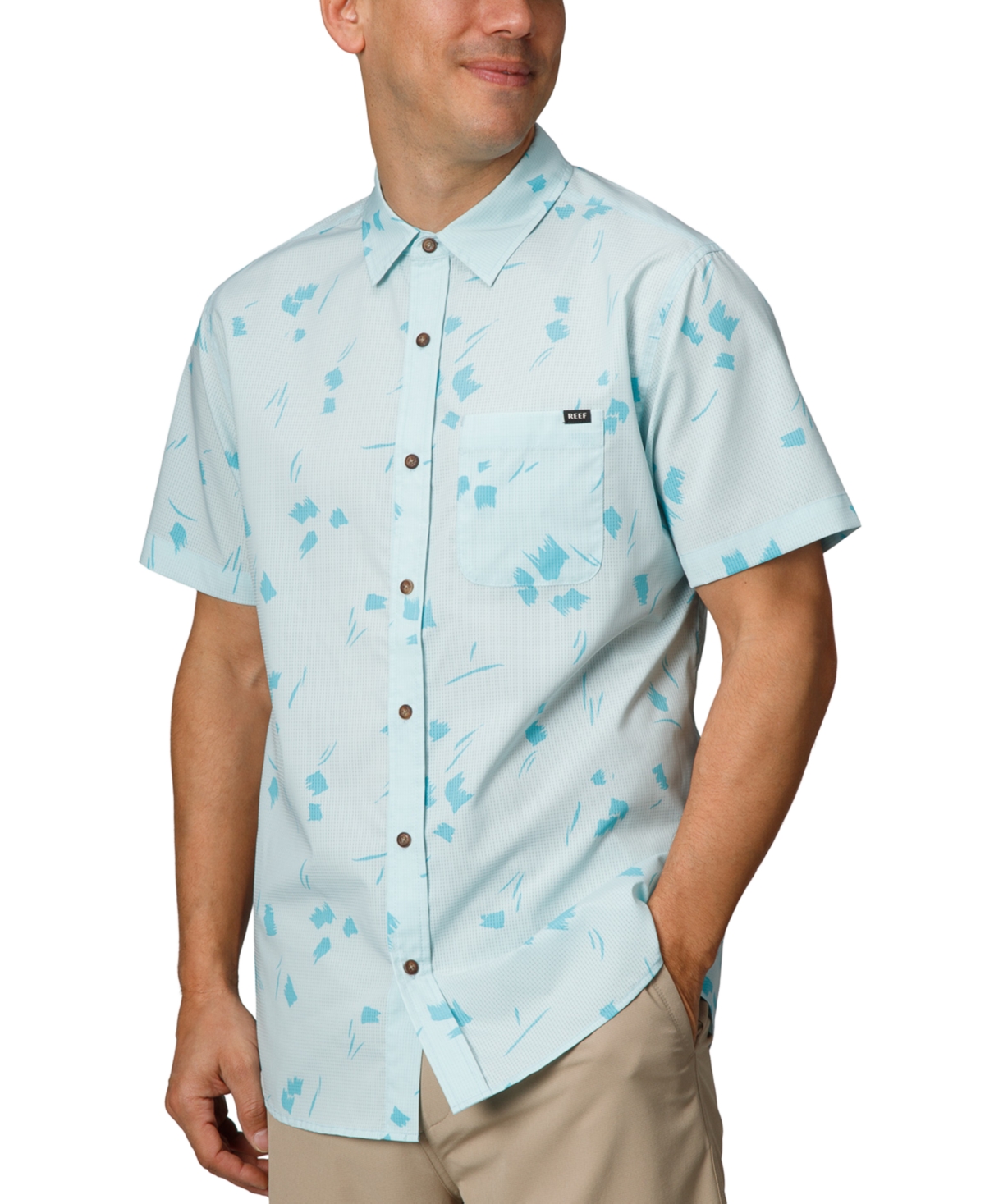 Men's Colton Short Sleeve Button-Front Perforated Printed Shirt - Clearwater