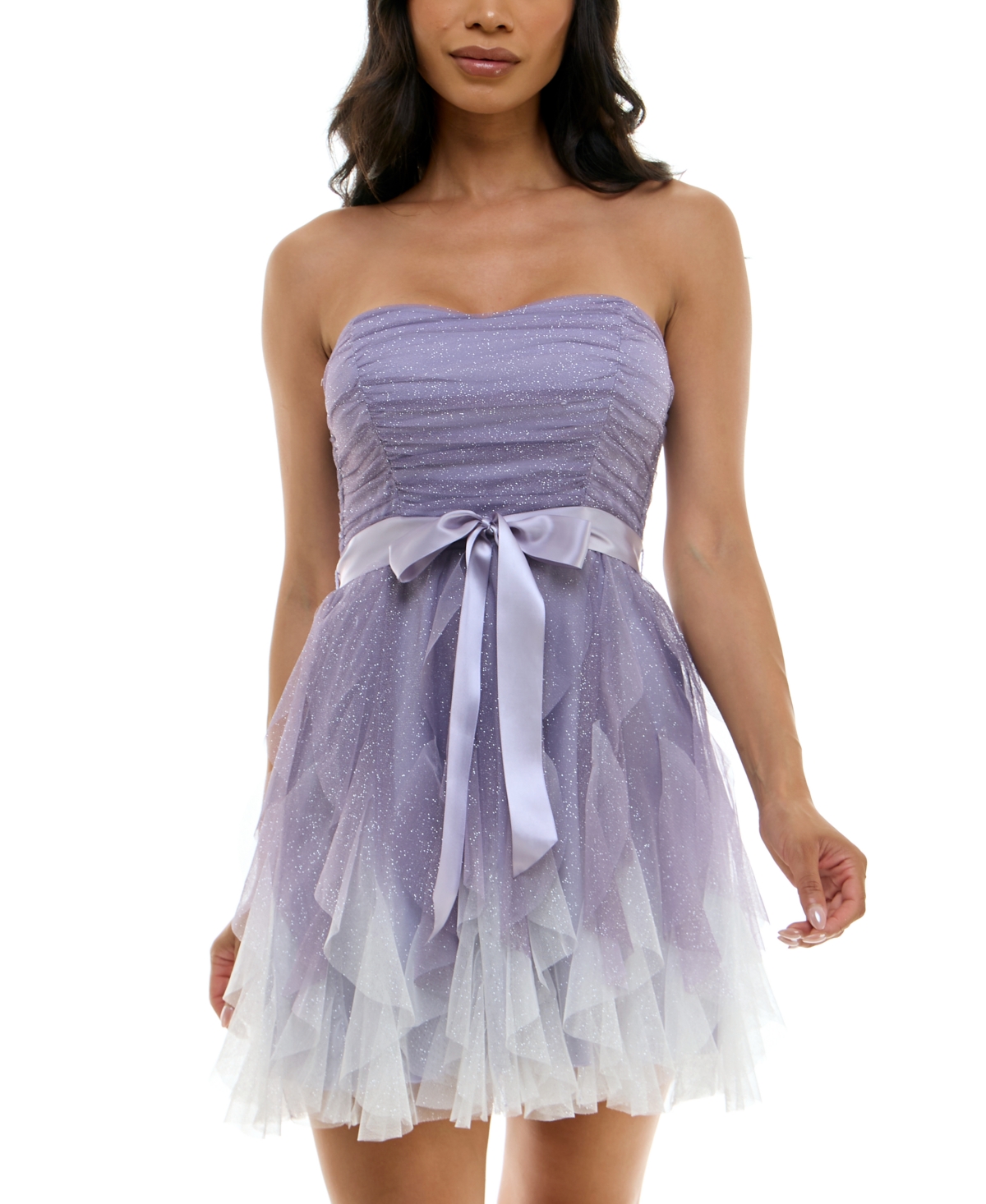 Juniors' Ombre Glitter Ruffled Petal Dress - Lilac/sil