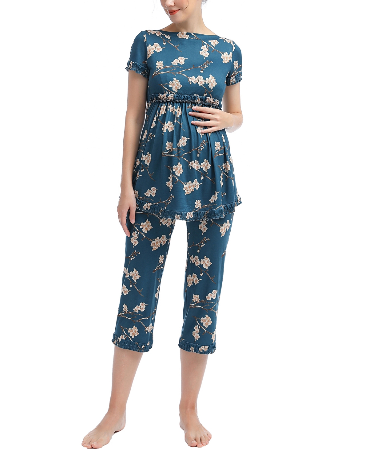 kimi + kai Zadie Maternity Nursing 2-Piece Pajama Set - Navy