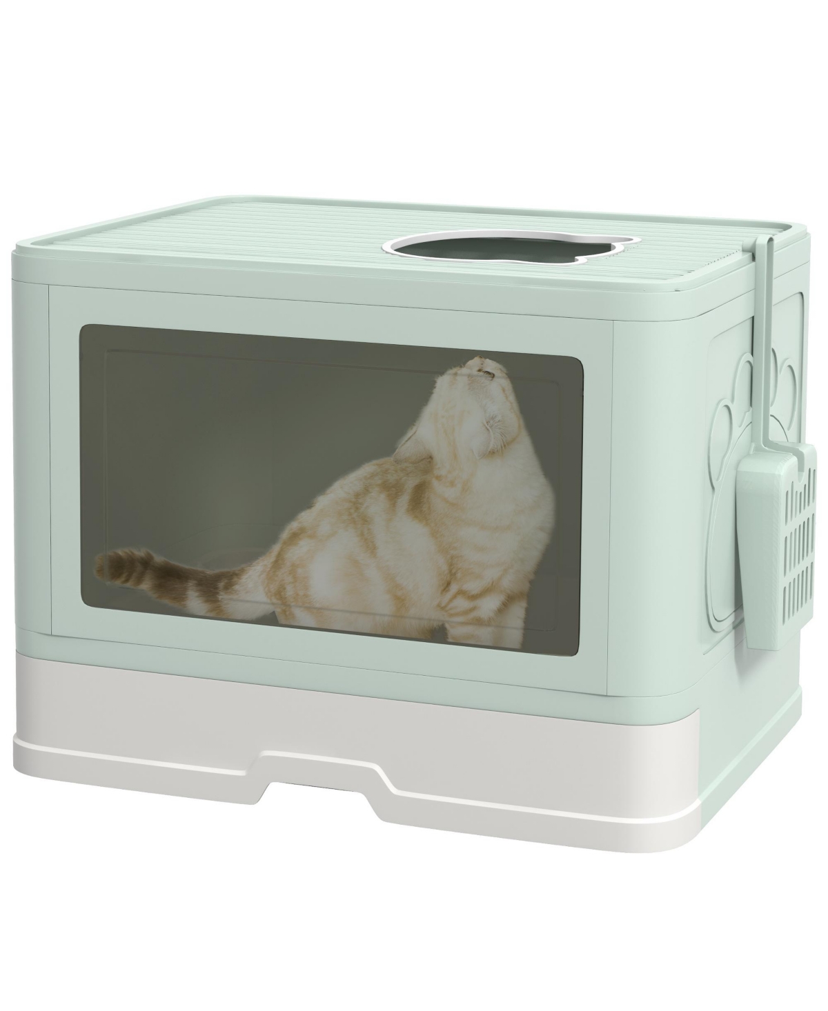 Cat Litter Box, Front Entry Top Exit Cat Litter Tray, Green - Green