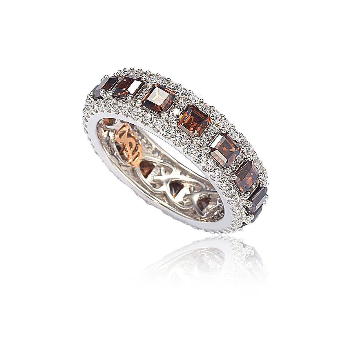 Suzy Levian Sterling Silver Cubic Zirconia Modern Eternity Band - Brown