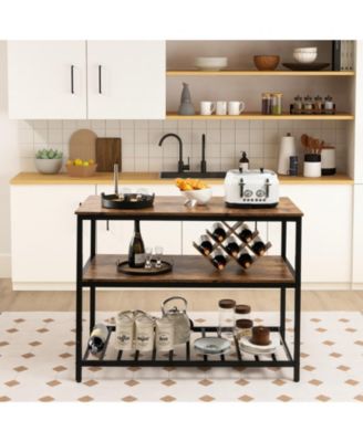 47.2" x 23.6" 3 Shelves Kitchen Island Industrial Prep Table with Bottom Wine Rack