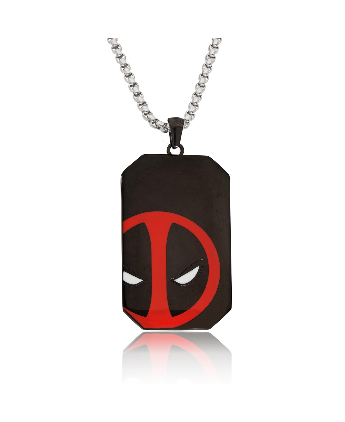 Deadpool Stainless Steel (316L) Pendant, 22'' Box Chain - Silver tone, black