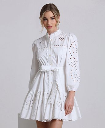 white eyelet dresses for women Mini Dress - Embroidered Dress - Sleeveless Dress Designed for true White EYELET HEM MIDI DRESS