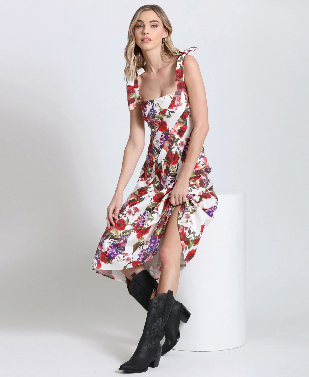 Women's Linen-Blend Floral-Print Fit & Flare Dress - Portofino