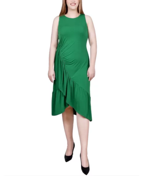 Petite Sleeveless Asymmetrical Ruched Dress - Green