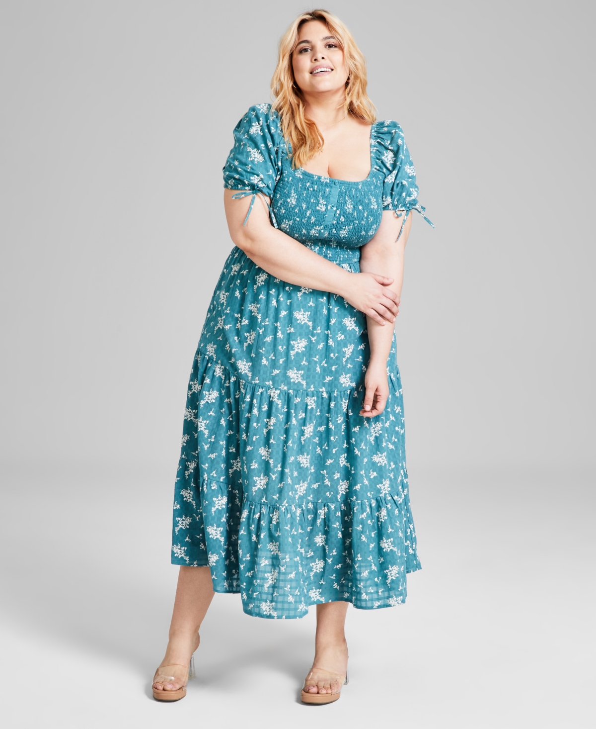 And Now This Trendy Plus Size Printed Puff-Sleeve Tiered Maxi Dress, Created for Macy's