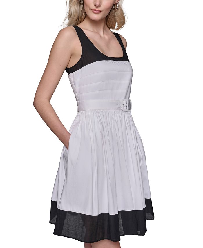 KARL LAGERFELD PARIS Women's Square-Neck Belted Dress - Macy's