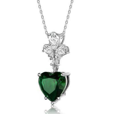 Sophisticated Sterling Silver White Gold Plated with Colored Heart Shaped Cubic Zirconia Pendant