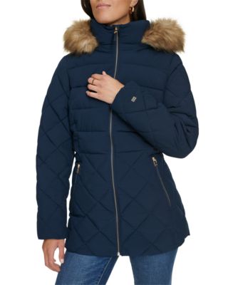 Tommy Hilfiger Women's Bibbed Faux-Fur-Trim Hooded Puffer Coat