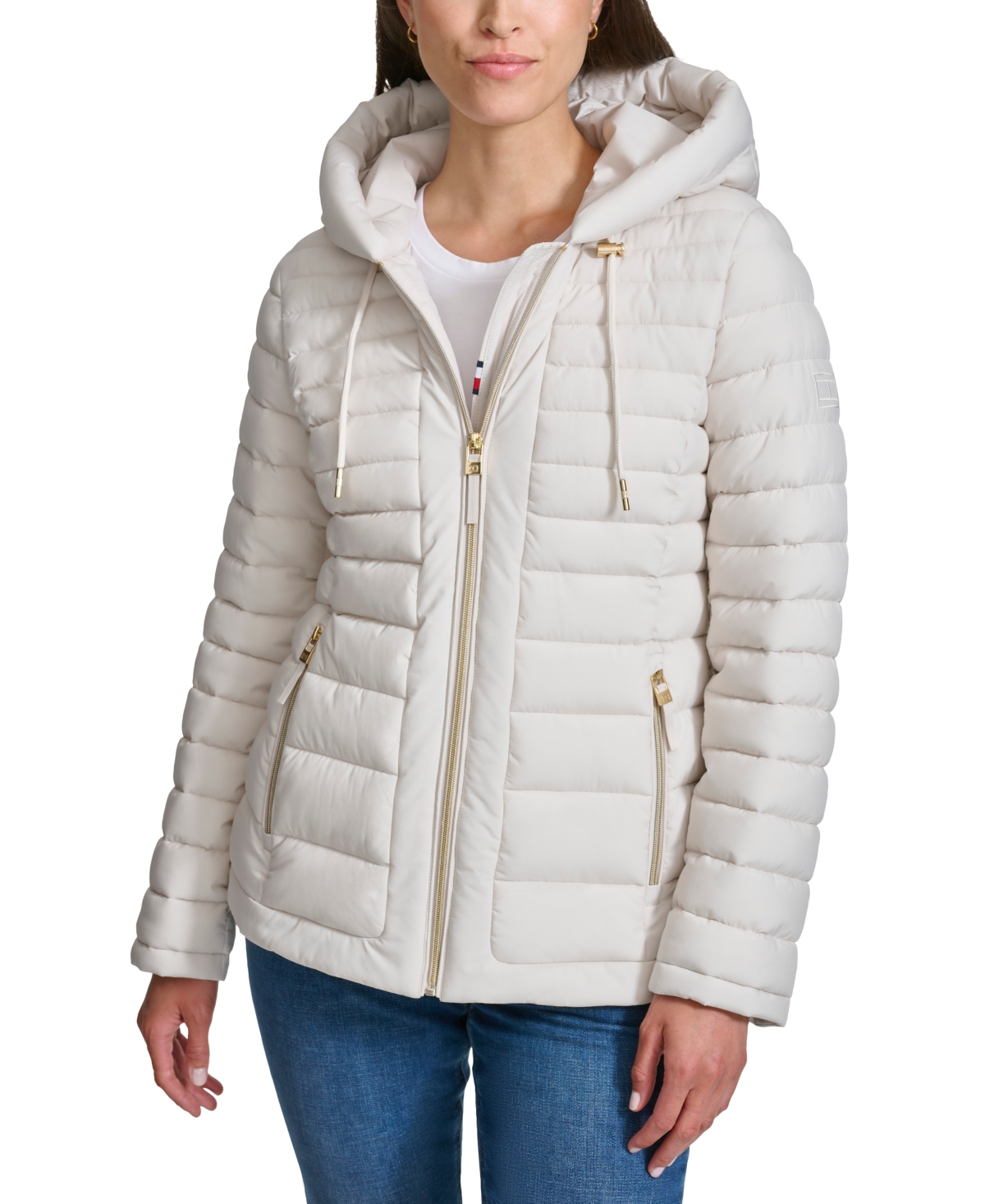 Tommy Hilfiger Women's Hooded Packable Puffer Coat In White Sand