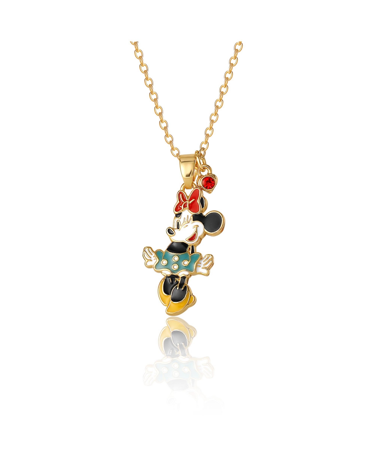 Minnie Mouse Brass Flash Yellow Gold Plated & Red Crystal Pendant - Gold tone, white, blue
