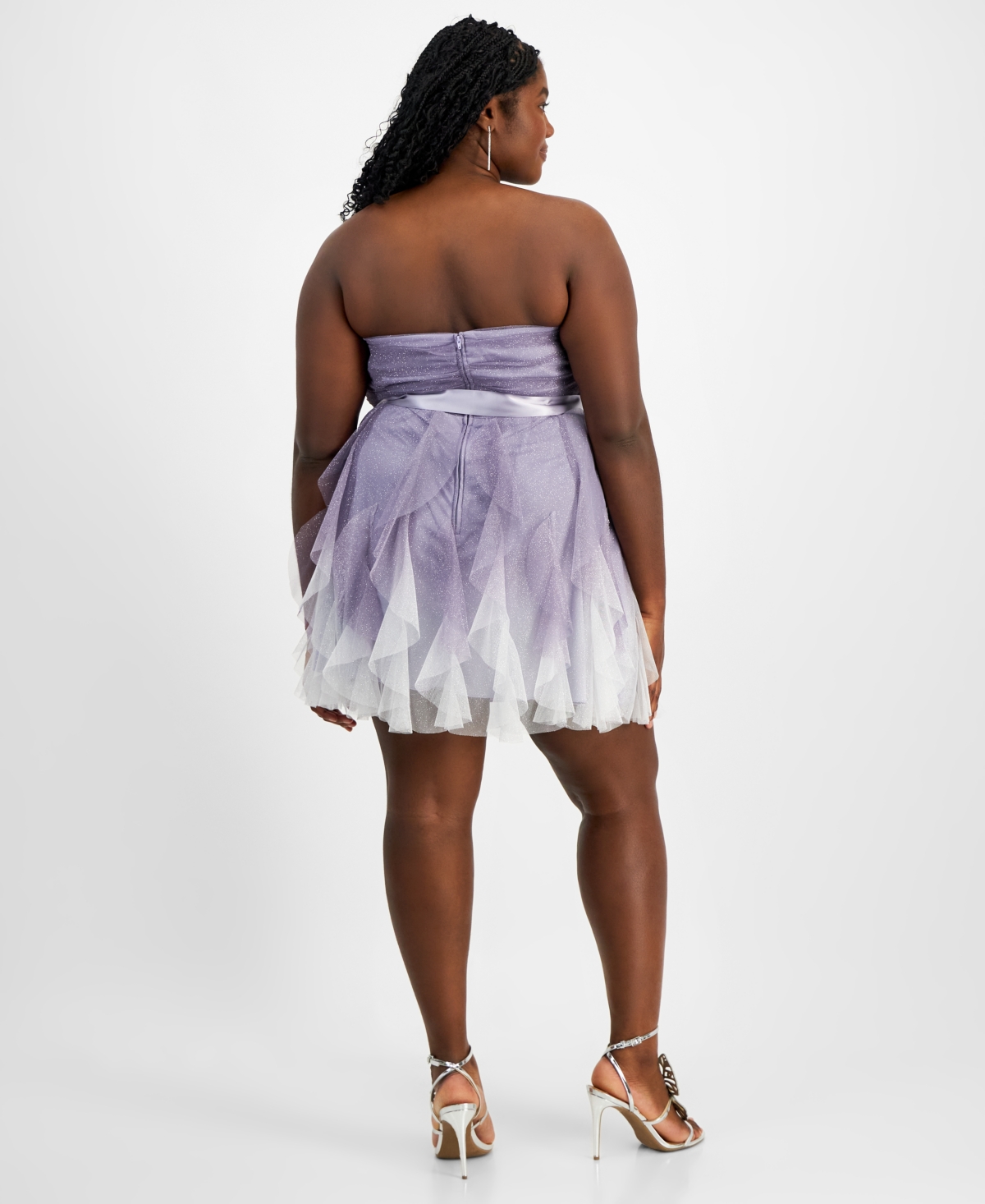 Pear Culture Plus Size Ombre-mesh Glitter Corkscrew Dress In Lilac,sil