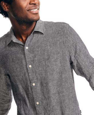 Men's Classic-Fit Long-Sleeve Button-Up Solid Linen Shirt 