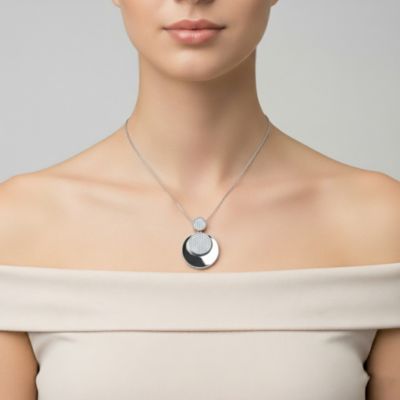 Sterling Silver Overlay Cubic Zirconia Pave Double Circle Necklace