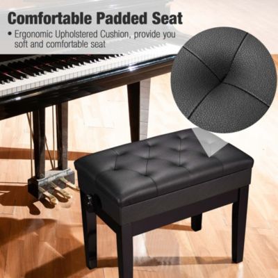 Piano Bench PU Leather Storage Adjustable Height Padded Seat Keyboard