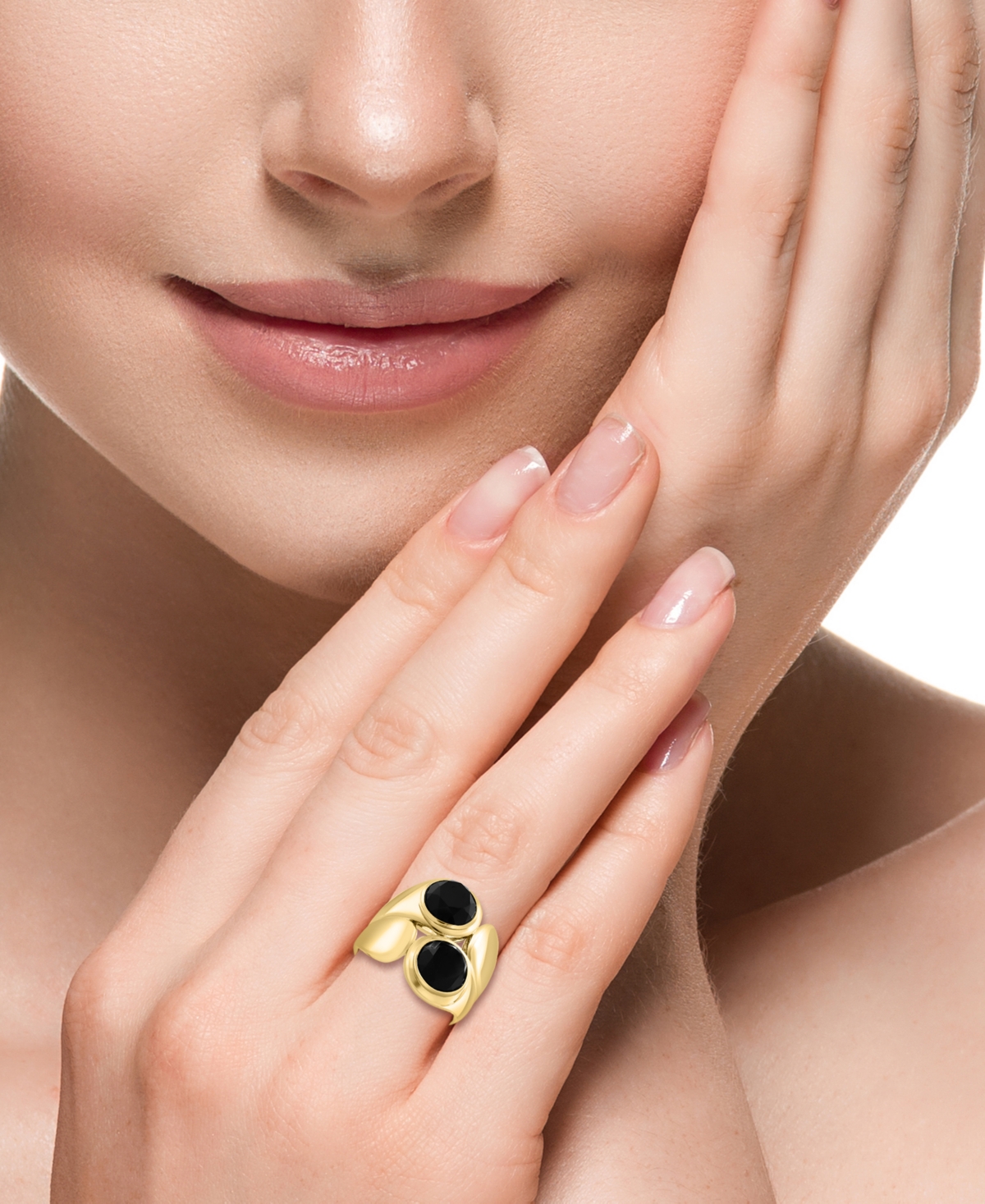 EFFY COLLECTION EFFY ONYX CIRCLE POLISHED STATEMENT RING IN GOLD-PLATED STERLING SILVER 