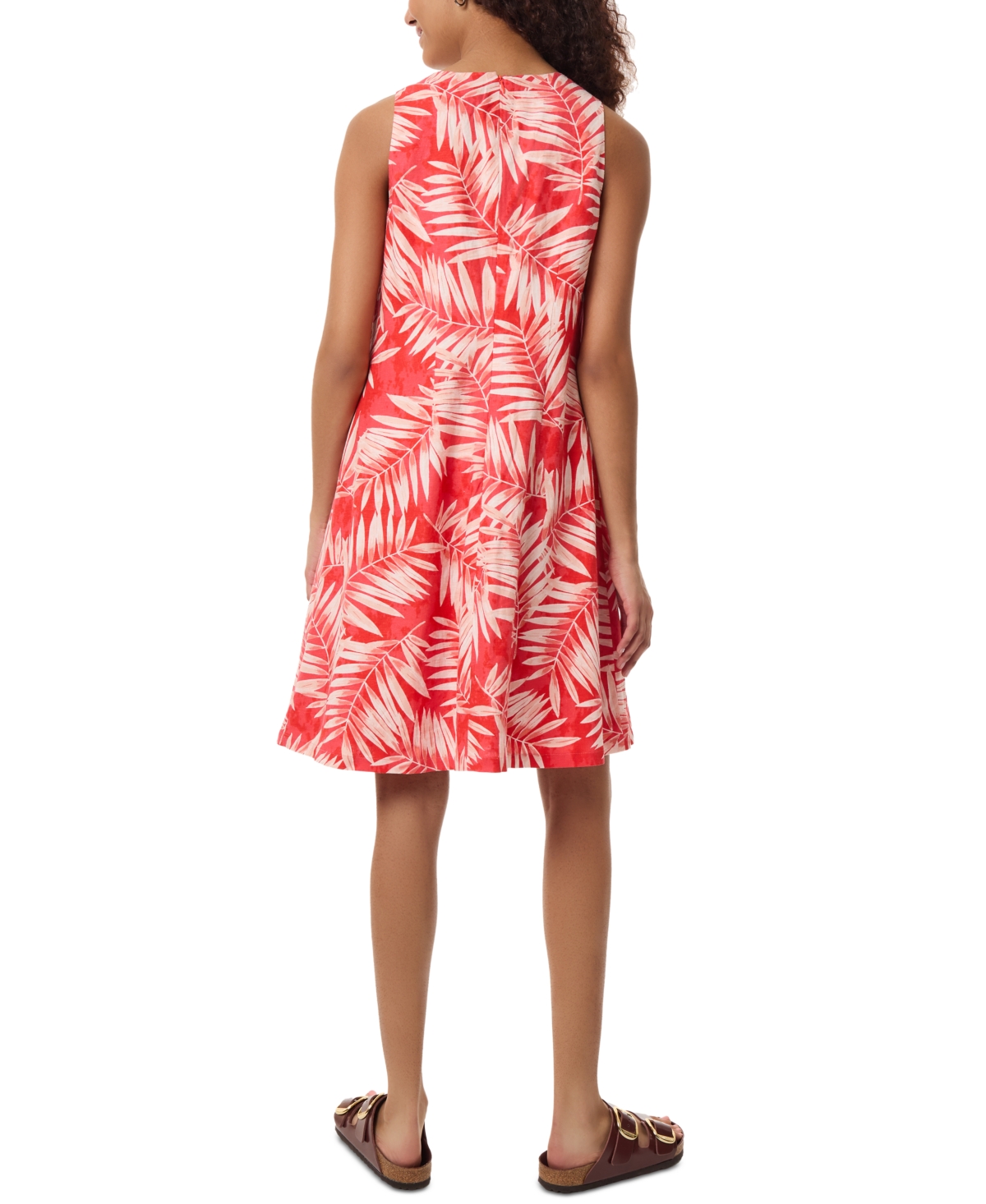 Shop Jones New York Petite Linen V-neck Palm-leaf-print Dress In Coral Sun