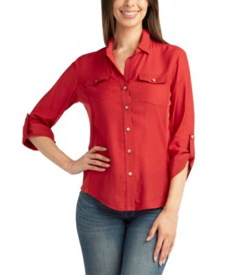 BCX - Juniors' Collared Roll-Tab 3/4-Sleeve Shirt