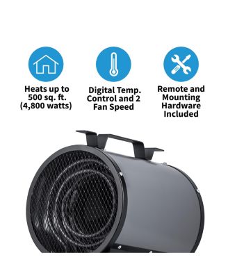 2-in-1 Freestanding or Ceiling/Wall Mounted 240v Electric Garage Heater, 500 sq. ft. with Remote Control, Perfect for Garages