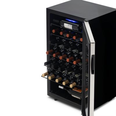 Freestanding 33 Bottle Compressor Wine Fridge in Stainless Steel, Adjustable Racks and Exterior Digital Thermostat