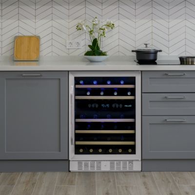 24 Inch Built-in 46 Bottle Dual Zone Compressor Wine Fridge in Stainless Steel, Quiet Operation with Beechwood Shelves