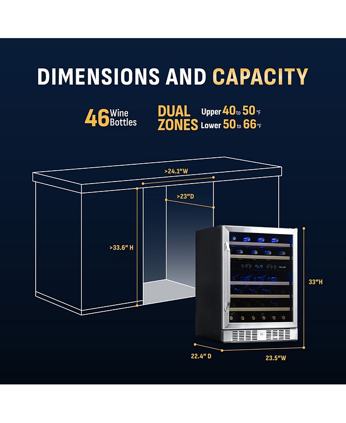 Newair 24 Inch Builtin 46 Bottle Dual Zone Compressor Wine Fridge in