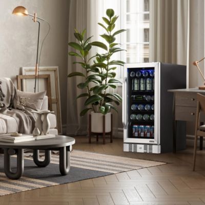 15" Built-in 96 Can Beverage Fridge in Stainless Steel with Precision Temperature Controls and Adjustable Shelves