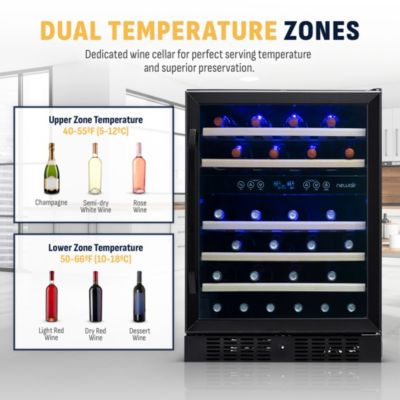 24-inch 46 Bottle Wine Cooler Refrigerator, Built-in Dual Zone Wine Fridge in Black Stainless Steel, Quiet Operation with Beechwood Shelves