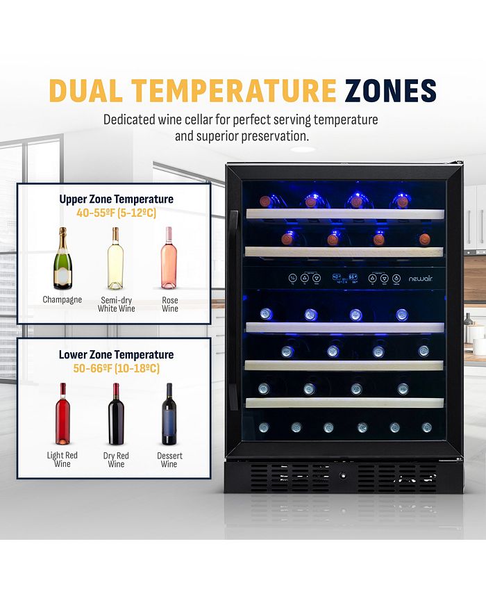 Newair 24inch 46 Bottle Wine Cooler Refrigerator, Builtin Dual Zone