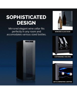 Shadow Series 12-Bottle Wine Cooler, Freestanding Wine Fridge with Digital Temperature Control & Double-Layer Glass Door