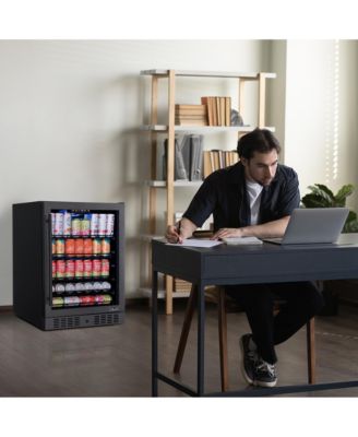 24" Beverage Refrigerator Cooler, 177 Can Black Stainless Steel with Triple-Layer Tempered Glass Door, Built-in Counter or Freestanding Fridge, Compressor Cooling, with Precision Digital Temperature Control