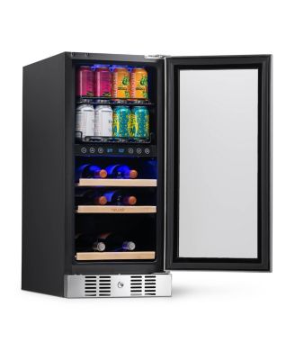15" Premium Built-in Dual Zone 9 Bottle and 48 Can Wine and Beverage Fridge in Stainless Steel with SplitShelf