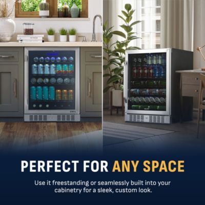 24" Built-in 177 Can Beverage Fridge in Stainless Steel with Precision Temperature Controls and Adjustable Shelves
