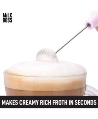 Milk Boss Portable Milk Coffee Frother Handheld Whisk Mixer with 16-Piece Stencils
