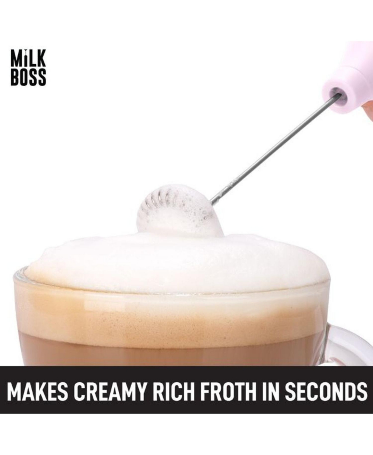 Zulay Kitchen Milk Boss Portable Milk Coffee Frother Handheld Whisk Mixer with 16-Piece