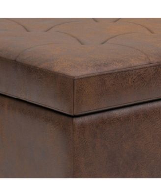 Oregon Storage Ottoman Bench with Tray in Satin Cream Pu Leather
