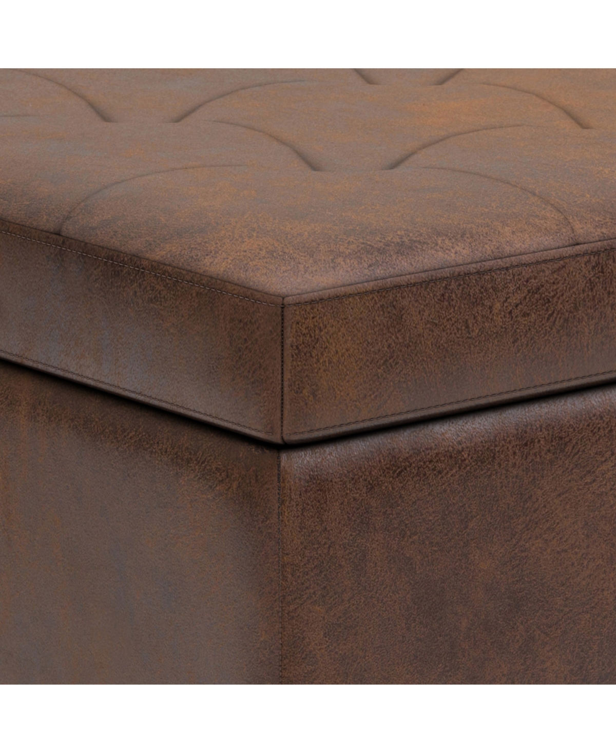 Shop Simpli Home Oregon Storage Ottoman Bench With Tray In Satin Cream Pu Leather In Distressed Chestnut Brown