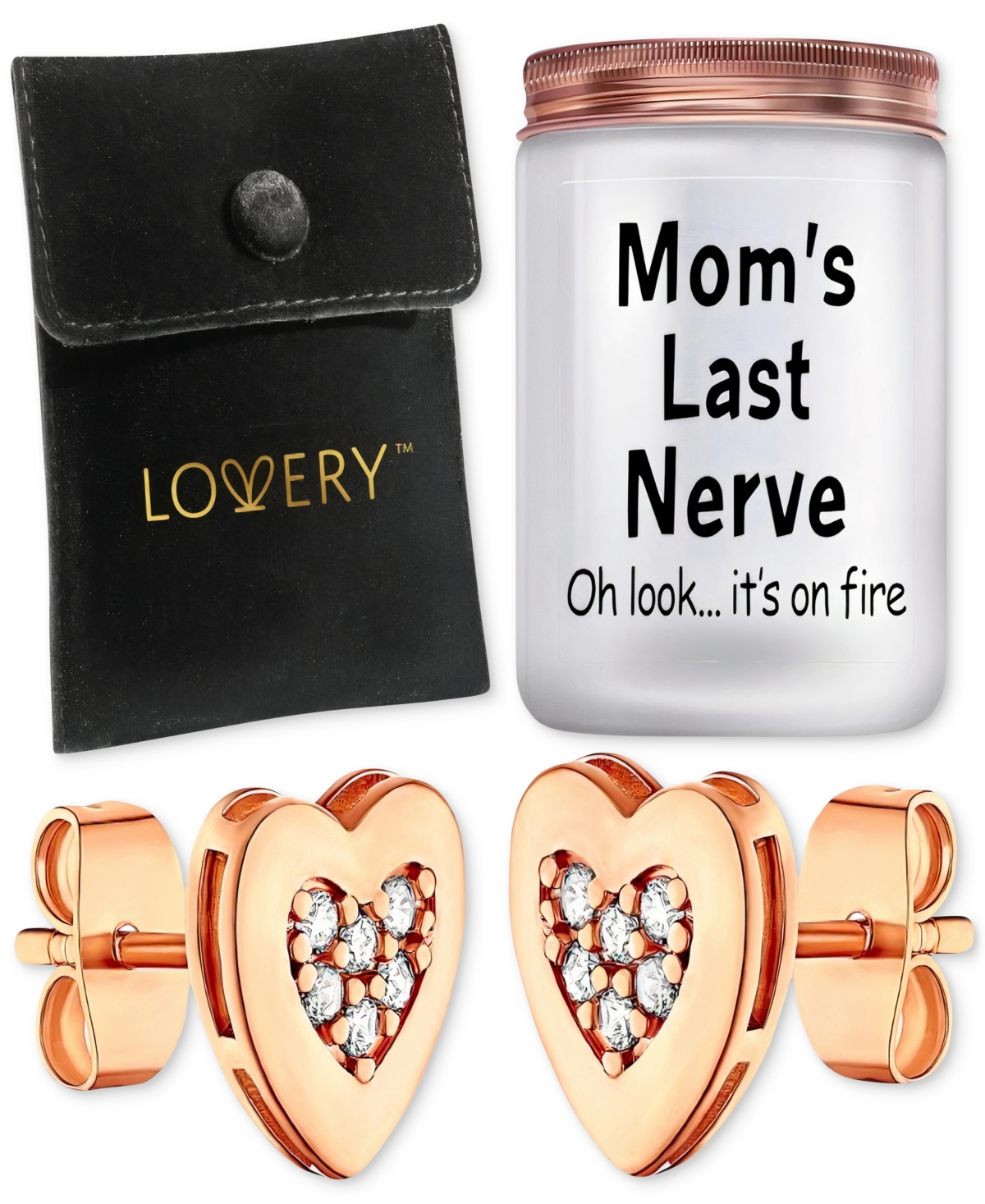 3-Pc. Heart Earrings & "Mom's Last Nerve" Candle Gift Set