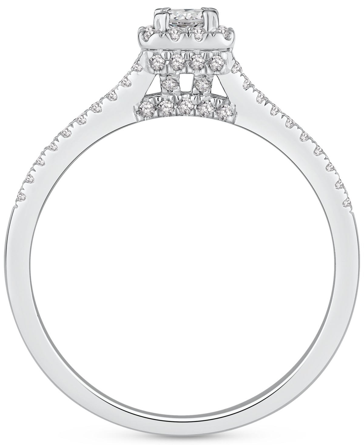 Macy's Diamond Halo Double Row Engagement Ring (1/2 Ct. T.w.) In 14k White Gold In White Gold