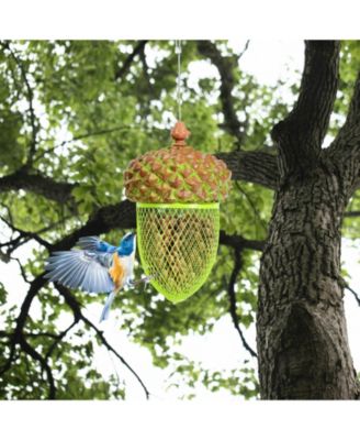Metal Acorn Wild Bird Feeder Outdoor Hanging Food Dispenser for Garden Yard-Brown
