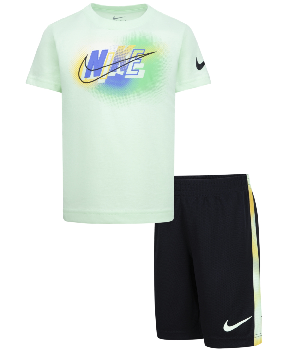 Shop Nike Little Boys Hazy Rays Graphic T-shirt & Mesh Shorts, 2 Piece Set In Black