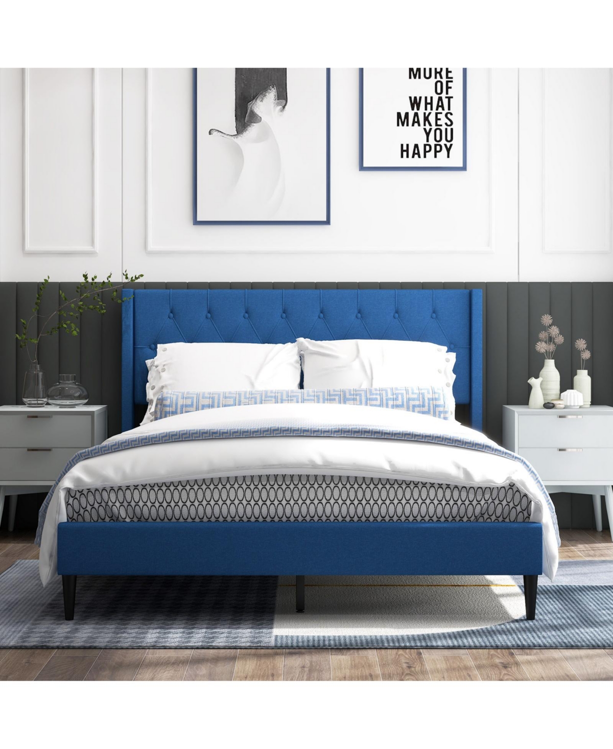 Slickblue Queen Size Upholstered Platform Bed with Button Tufted Wingback Headboard