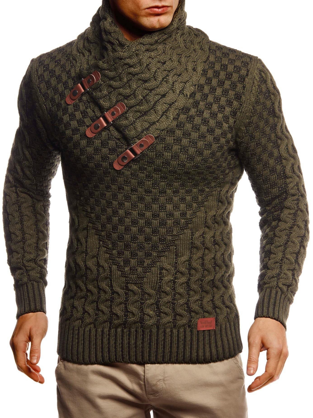 Leif Nelson Men's Chunky Knit Pullover Sweater -black