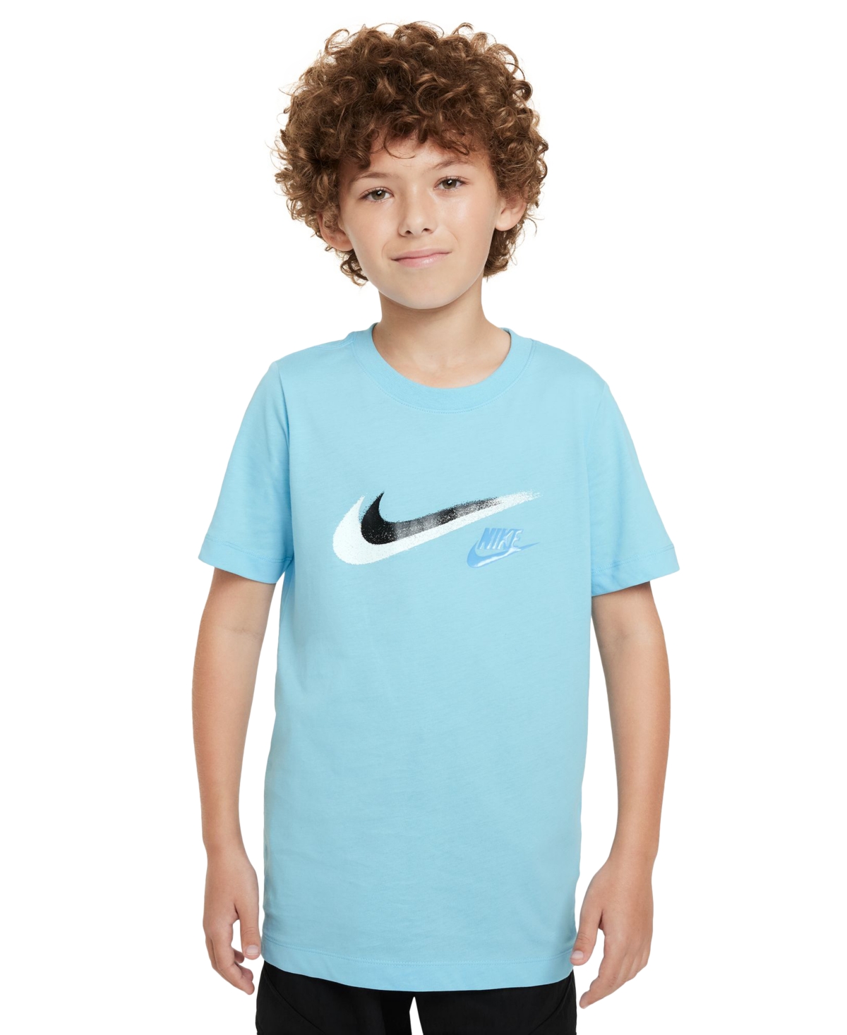 Shop Nike Sportswear Big Boys Cotton Logo Graphic T-shirt In Aquarius Blue