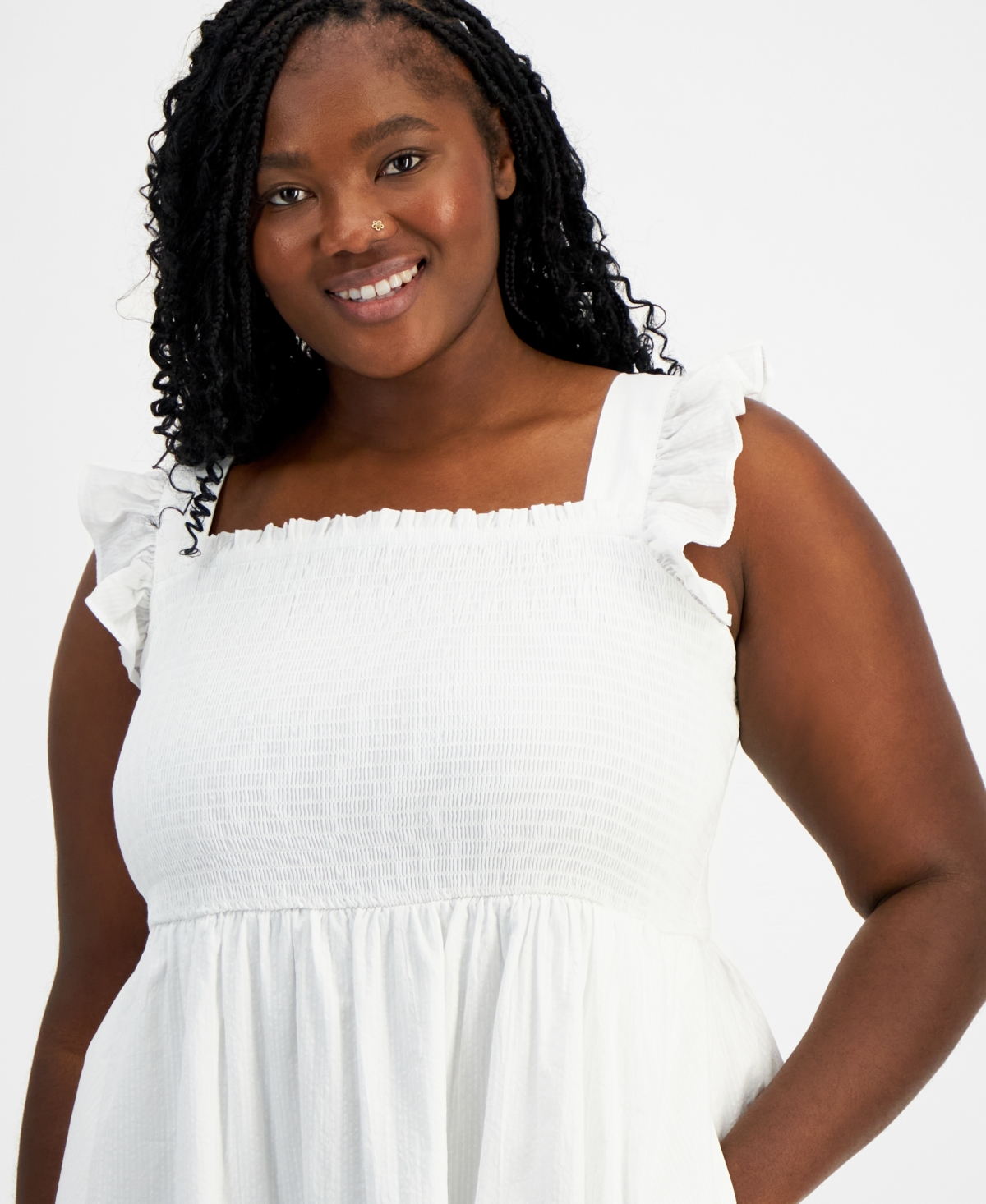 On 34th Plus Size Woven Solid Smocked Ruffled Midi Dress, Created for Macy's