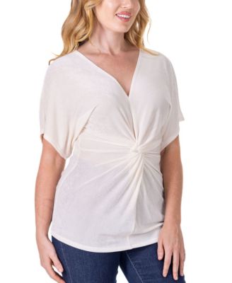 V Neck Knot Front Kimono Sleeve Top