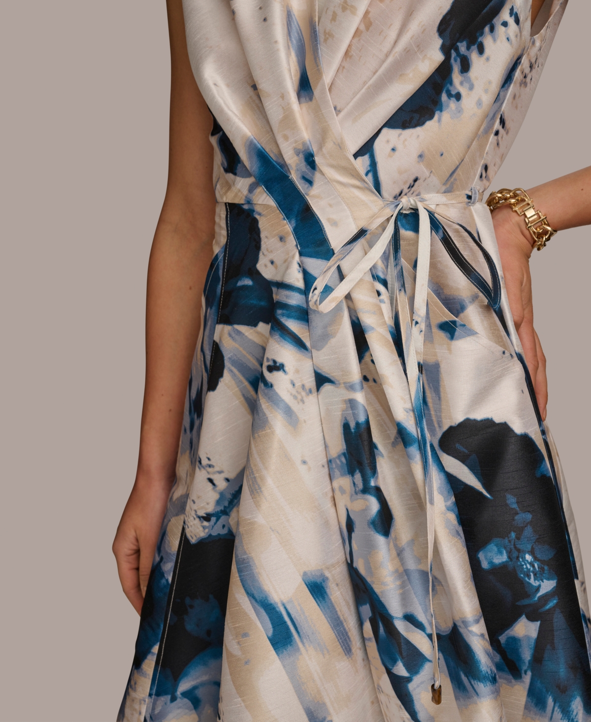 Shop Donna Karan Women's Printed A-line Wrap Dress In Tide Cream