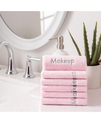 Makeup Remover Fingertip Towels (Pack of 6), Soft Coral Fleece Microfiber Washcloths for Make Up, Embroidered, 11 x 17 in.