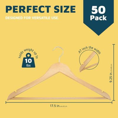 Wooden hanger set of 50 with non-slip design & 360° swivel hook—perfect for suits, coats, pants, jackets & dresses. Space-saving & durable